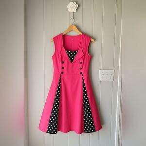 Sugar Magnolia Hot Pink Swing Rockabilly Retro Polka Dotted 50s Dress 4XL. NWT